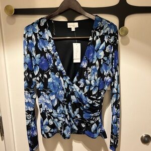 Morgan Taylor Women's Black and Blue Floral Blouse, NWT’s, size large